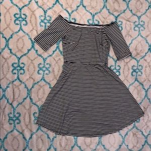Black and white striped off the shoulder dress